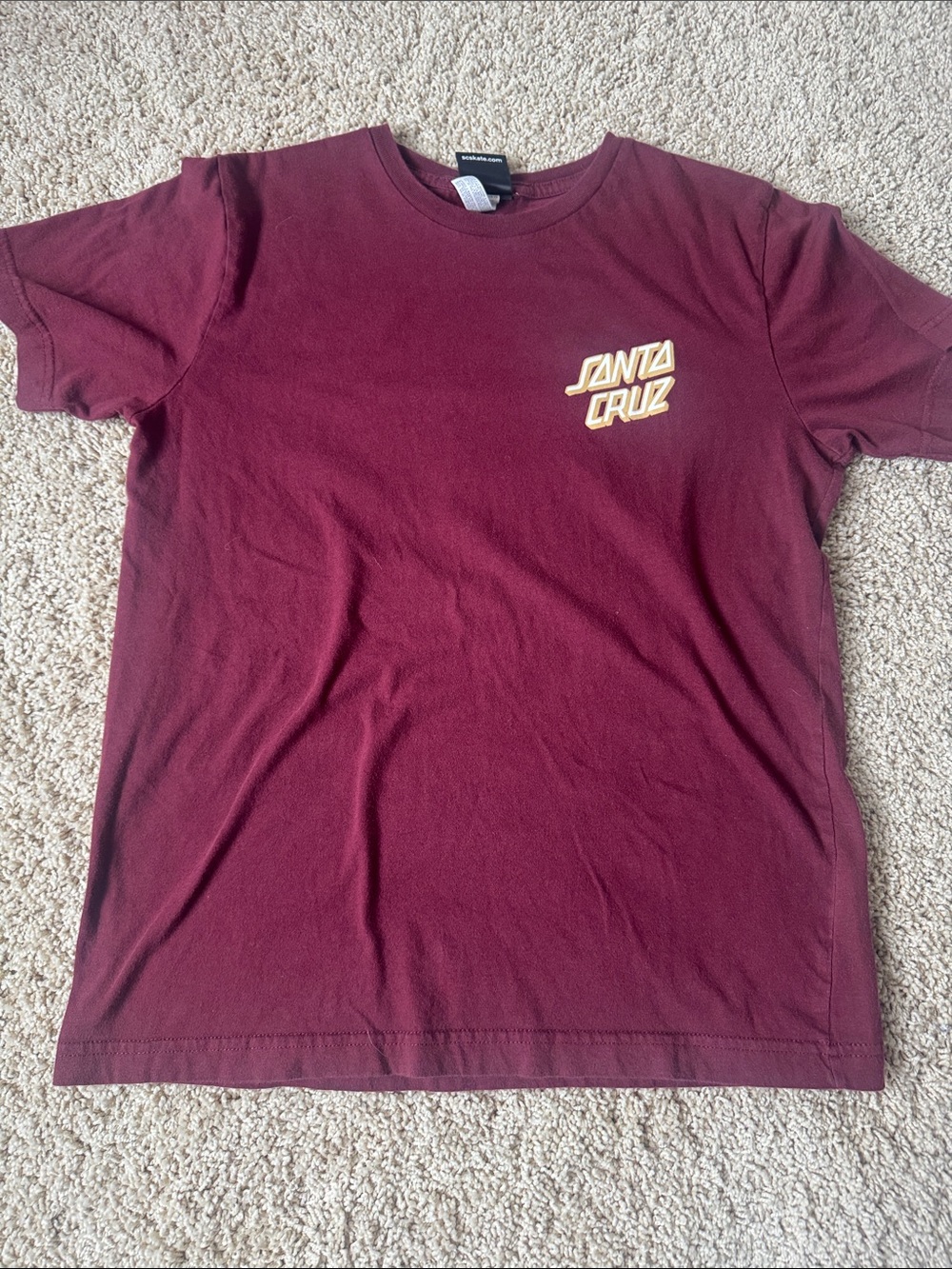 Santa Cruz Skateboards Maroon Tee with Yellow Chest Logo